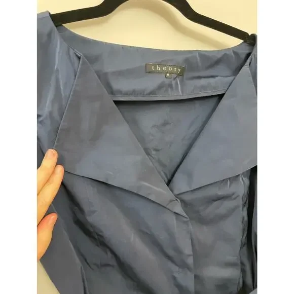 Theory Capsule Elegant Modern Minimalist Classic Tie Waist Navy Top or Jacker M - Picture 3 of 6